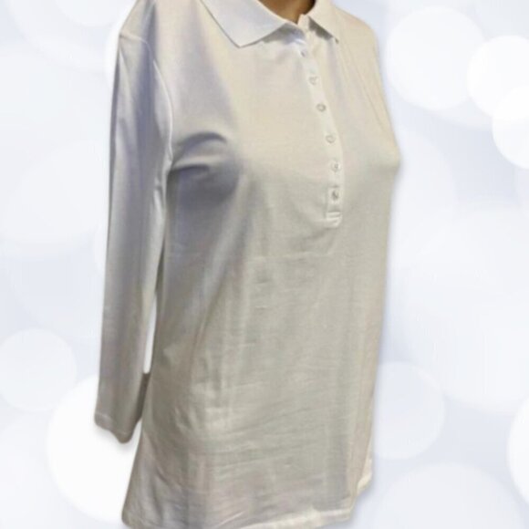 Long Tall Sally Collard Top 3/4 Sleeve Front Buttons Turkish Cotton White W XS - Picture 5 of 7